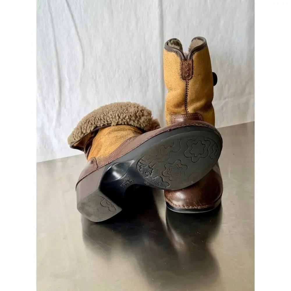 Dansko Brown Leather Shearling Foldable Cuff Clog Fur Boots EU 37/US 6.5-7